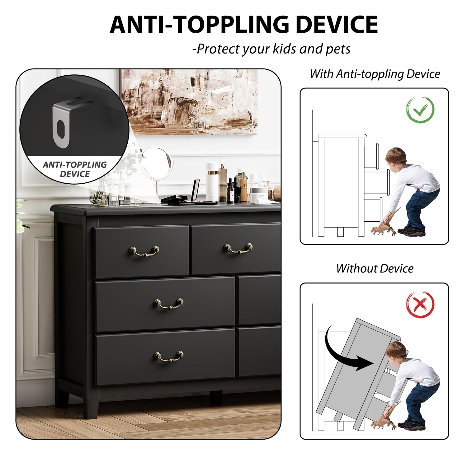 HOUROM dresser with anti-tip devices