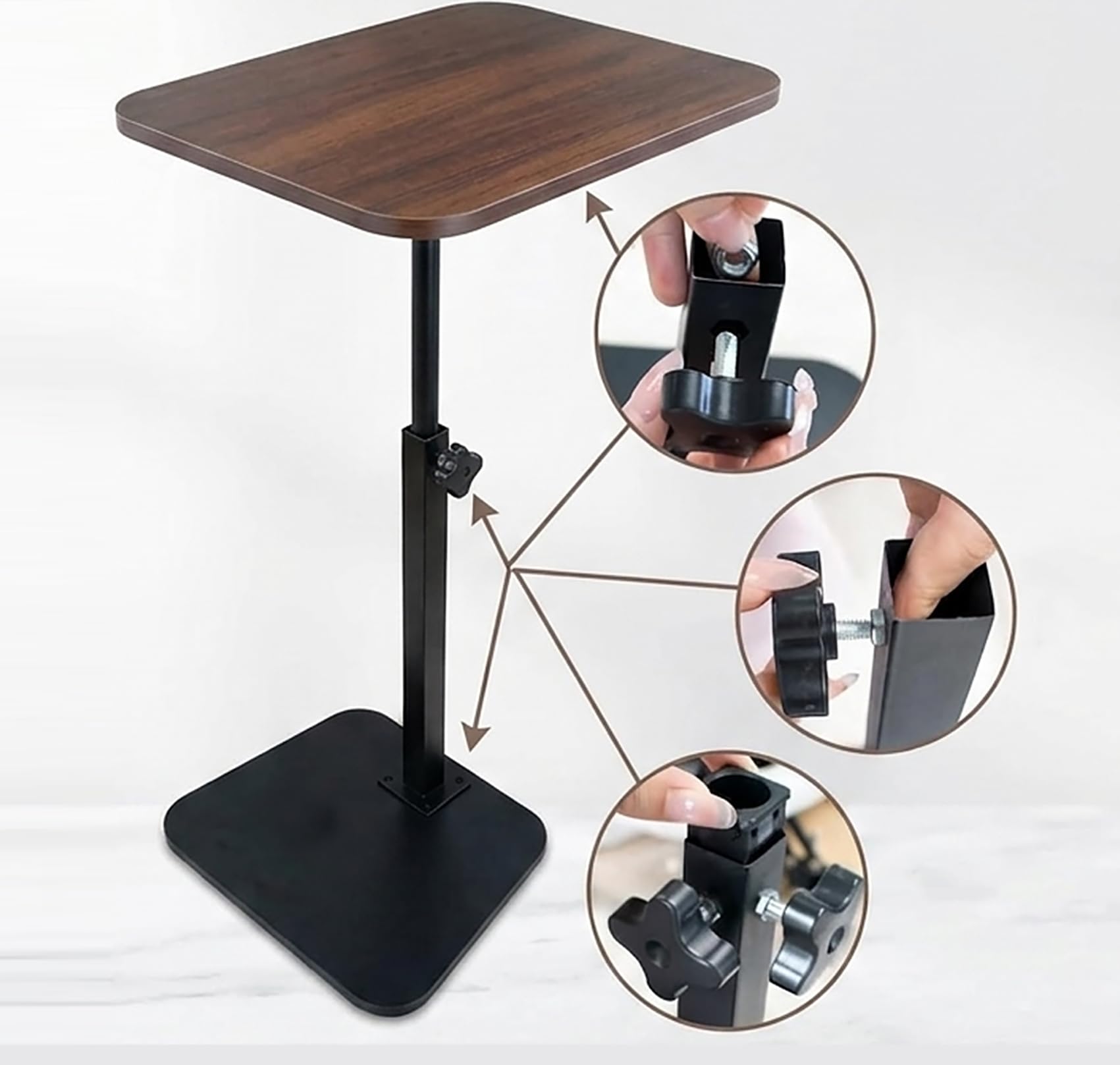 Bedside floor stand fits beside bed desk