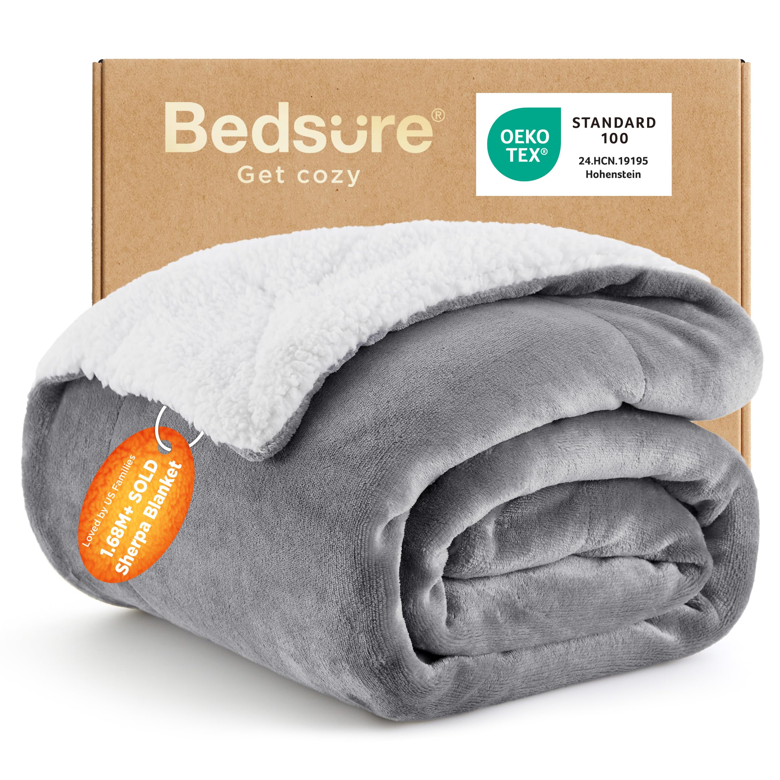Bedsure GentleSoft Sherpa Fleece Throw Blanket for Couch Grey 50x60