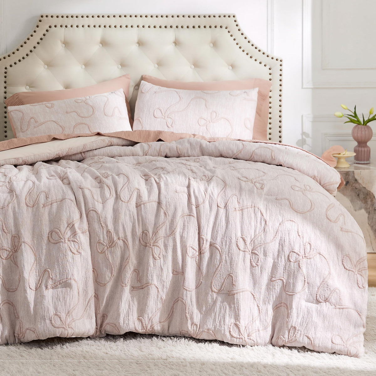 Bedsure queen comforter set pink boho color