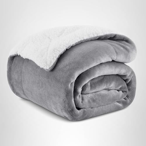 Bedsure plush sherpa fleece throw blanket grey