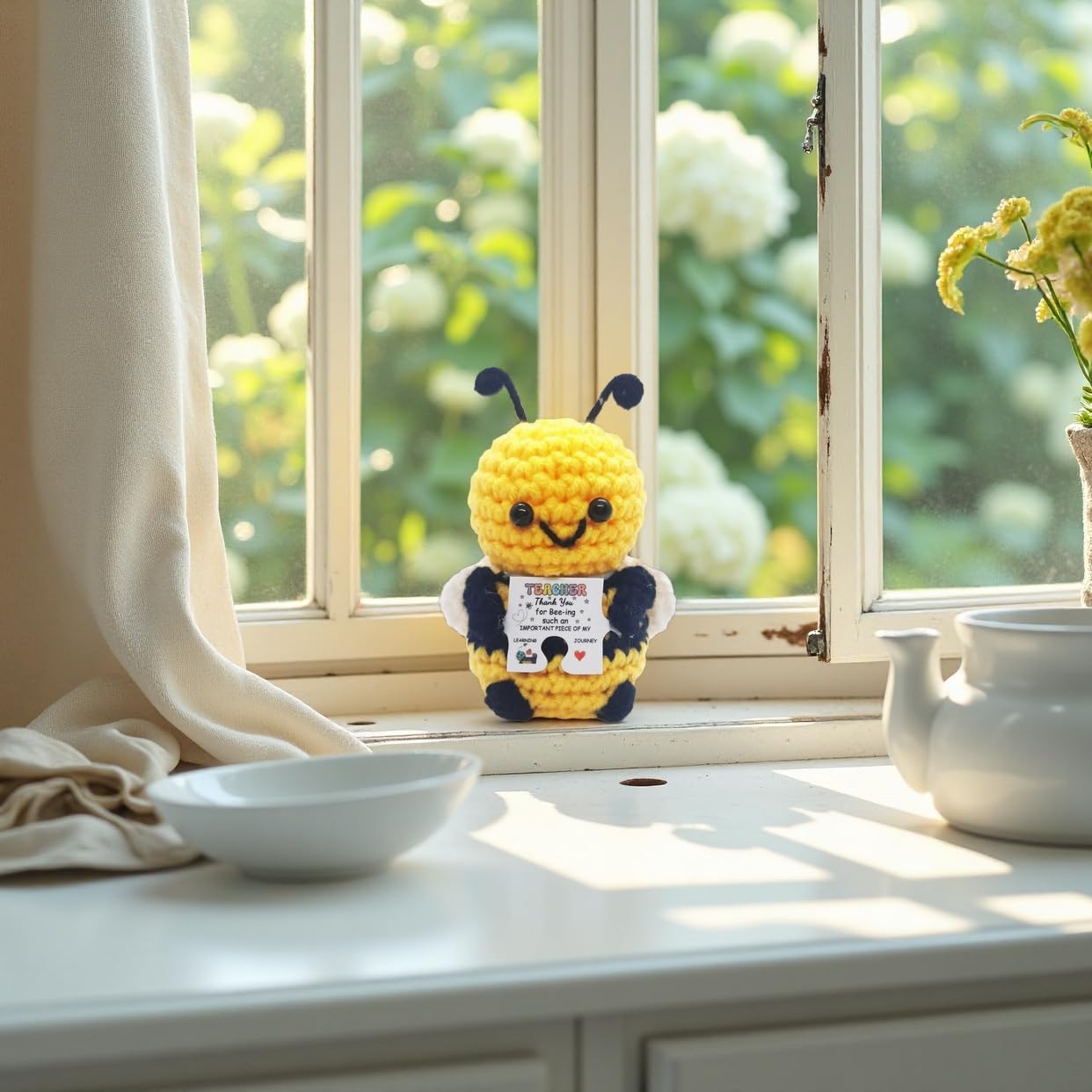 Bee plush gift for Teacher Appreciation with wooden base