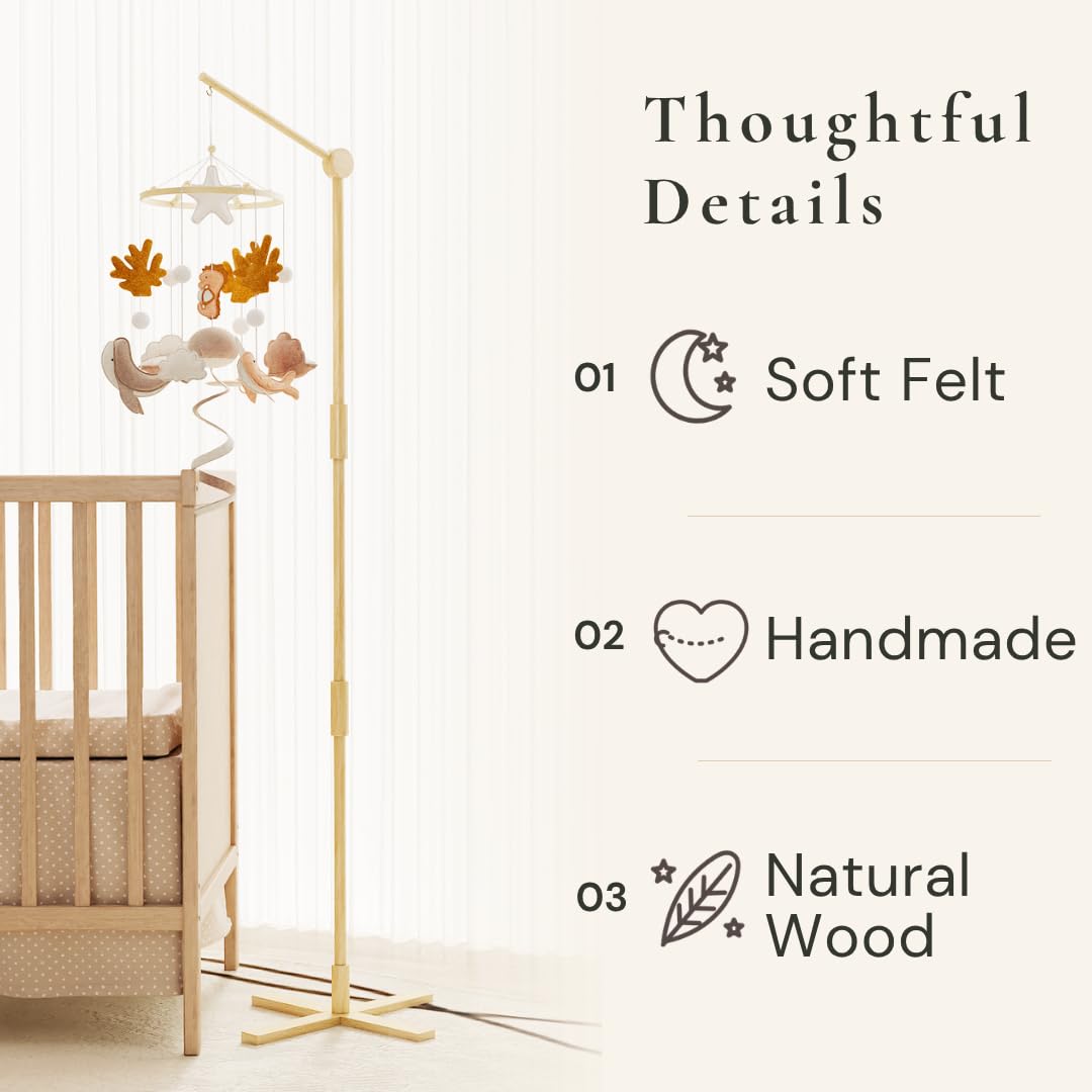 Natural beech wood ring on crib mobile