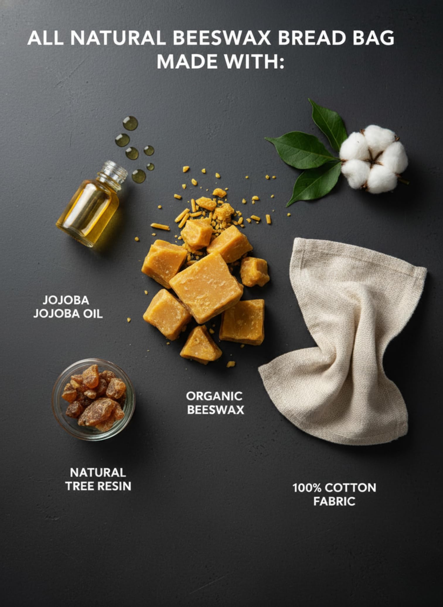 beeswax lined cotton bread bag for storage image