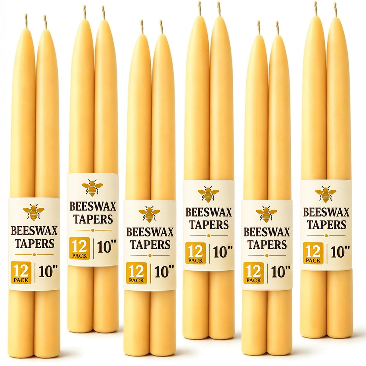 Beeswax taper candles 12 pack 10 inch unscented yellow