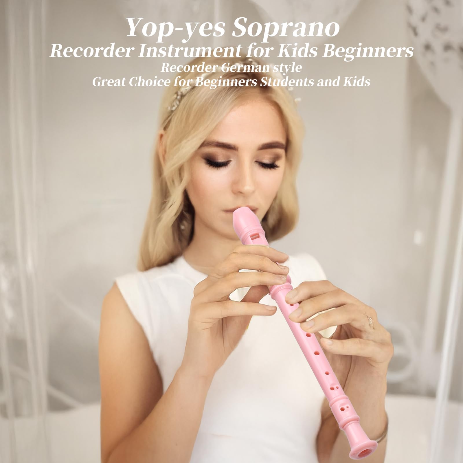 Compact pink soprano recorder with carrying bag