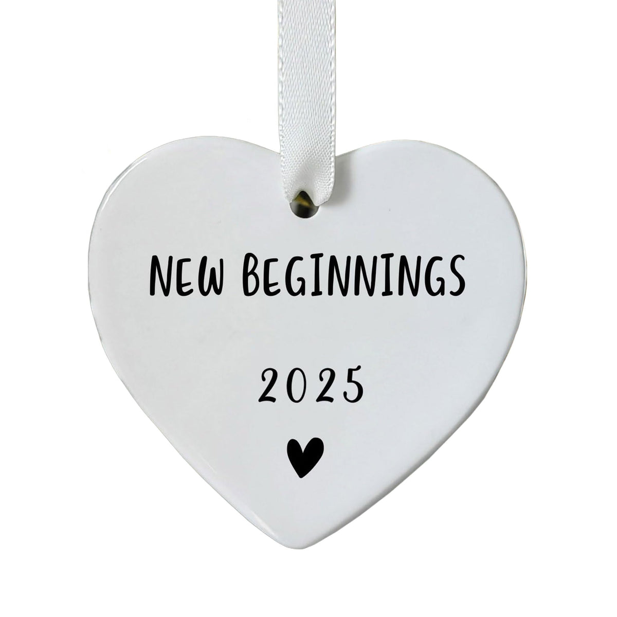 Beginnings 2025 Ornament heart shaped ceramic with white ribbon