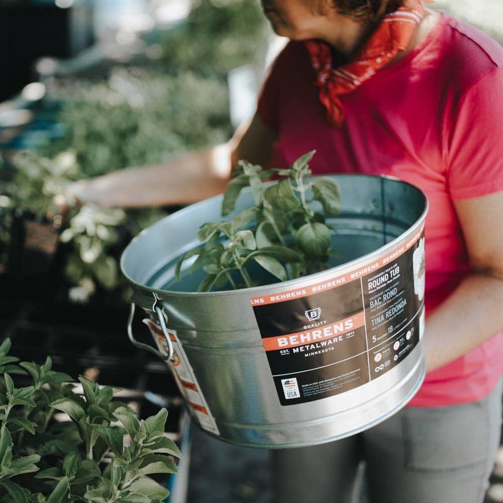 Behrens 5 gallon round steel tub made in the USA with some globally sourced materials