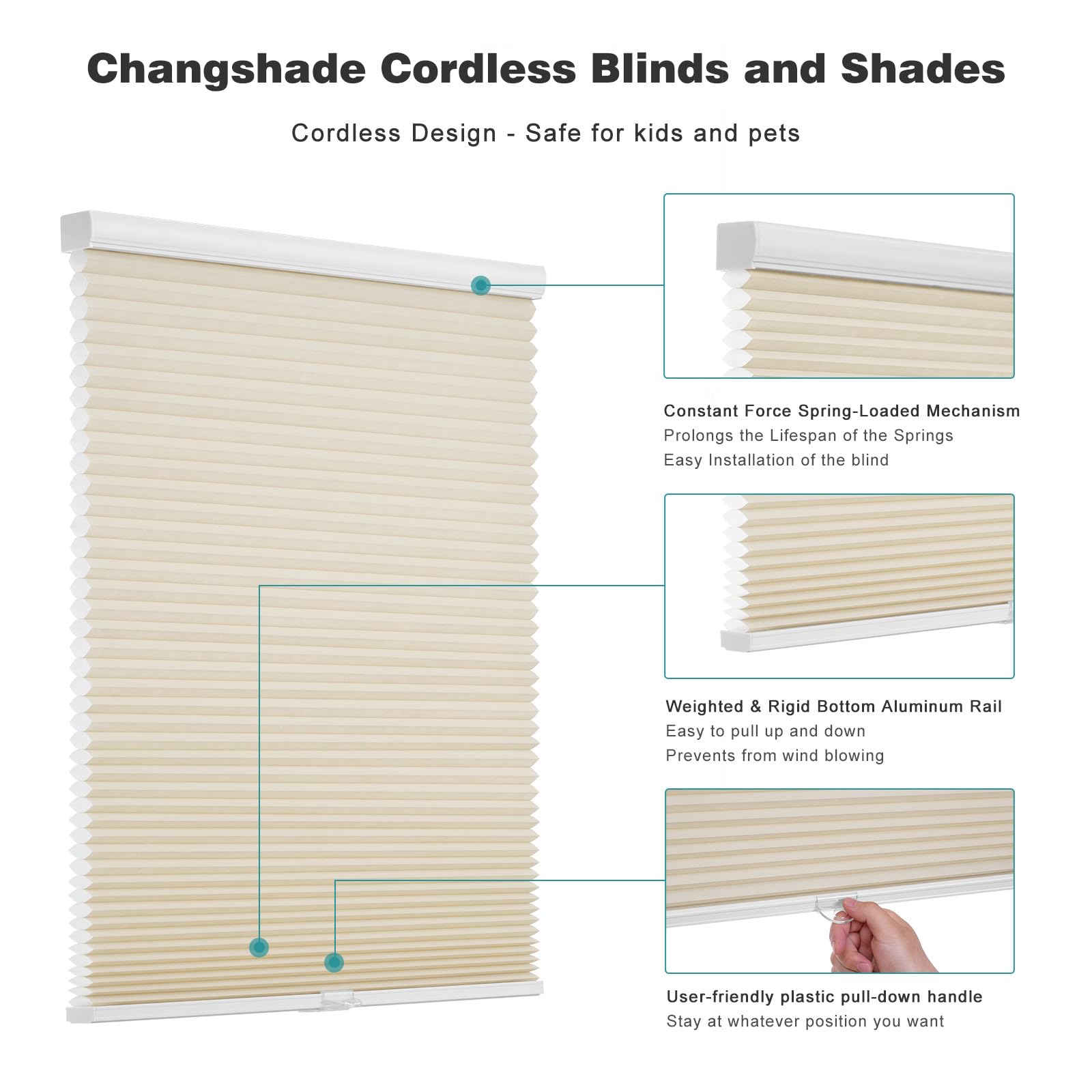 Cordless pull down blinds suitable for indoor windows