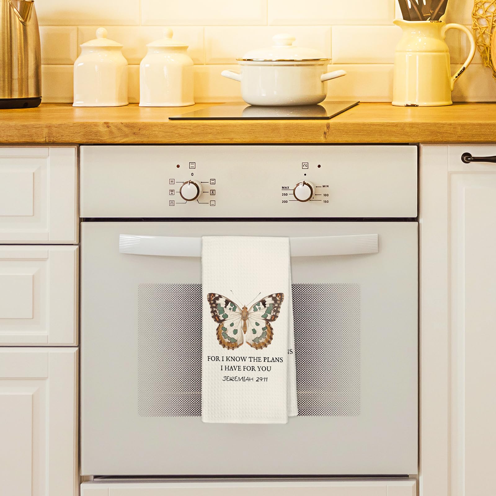 Beige Bible verses kitchen towel with Jeremiah 29:11