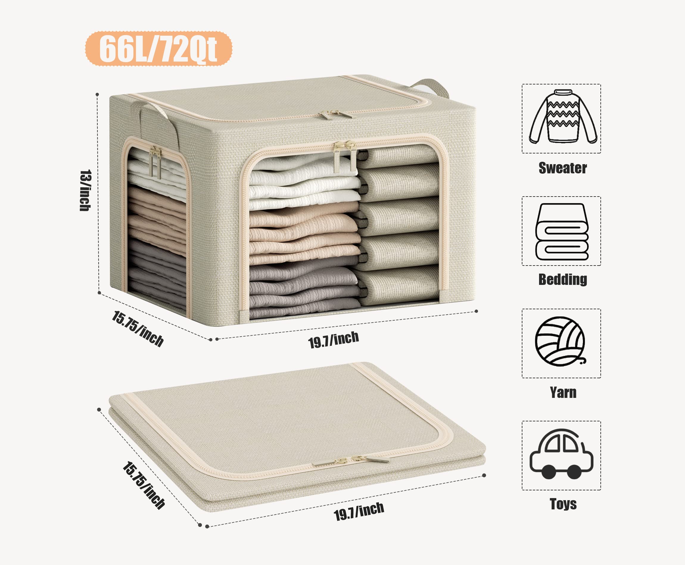 Foldable and stackable linen storage bins for clothes