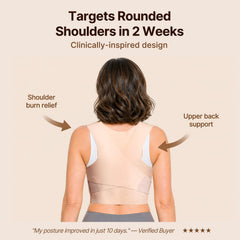 Beige low-profile posture brace designed to sit under clothes