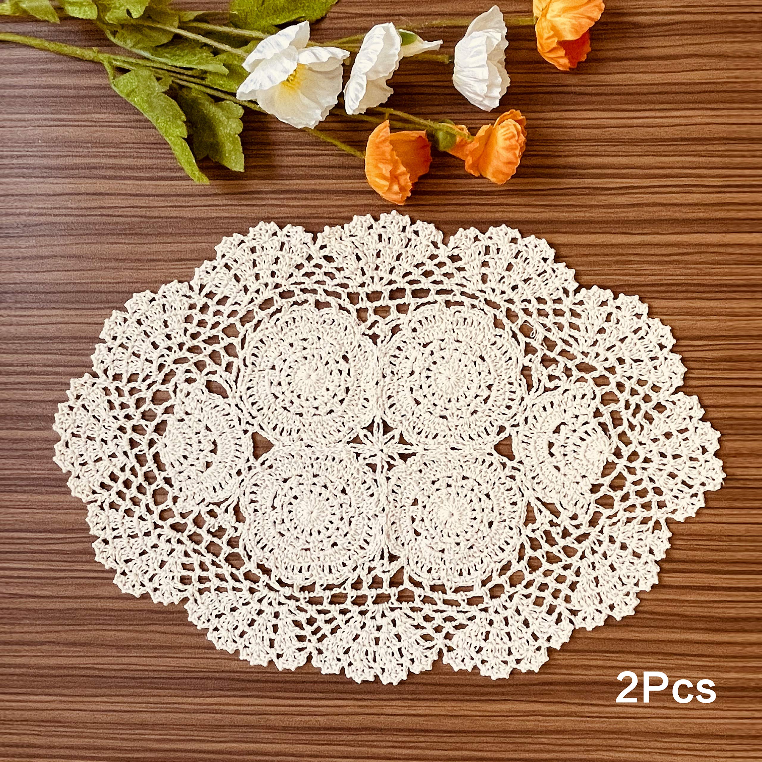 Beige floral crochet placemats for dining table