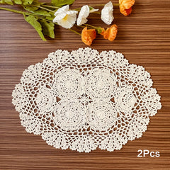 Beige floral crochet placemats for dining table