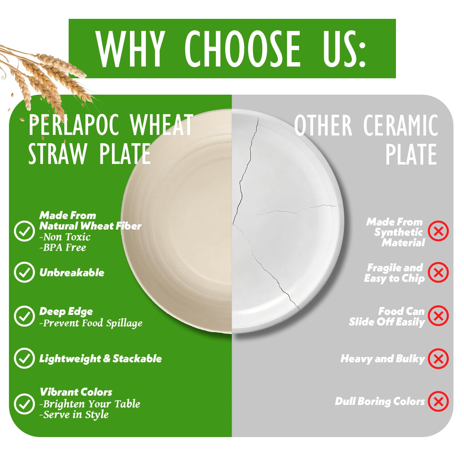 Wheat straw reusable plates 10in beige Perlapoc