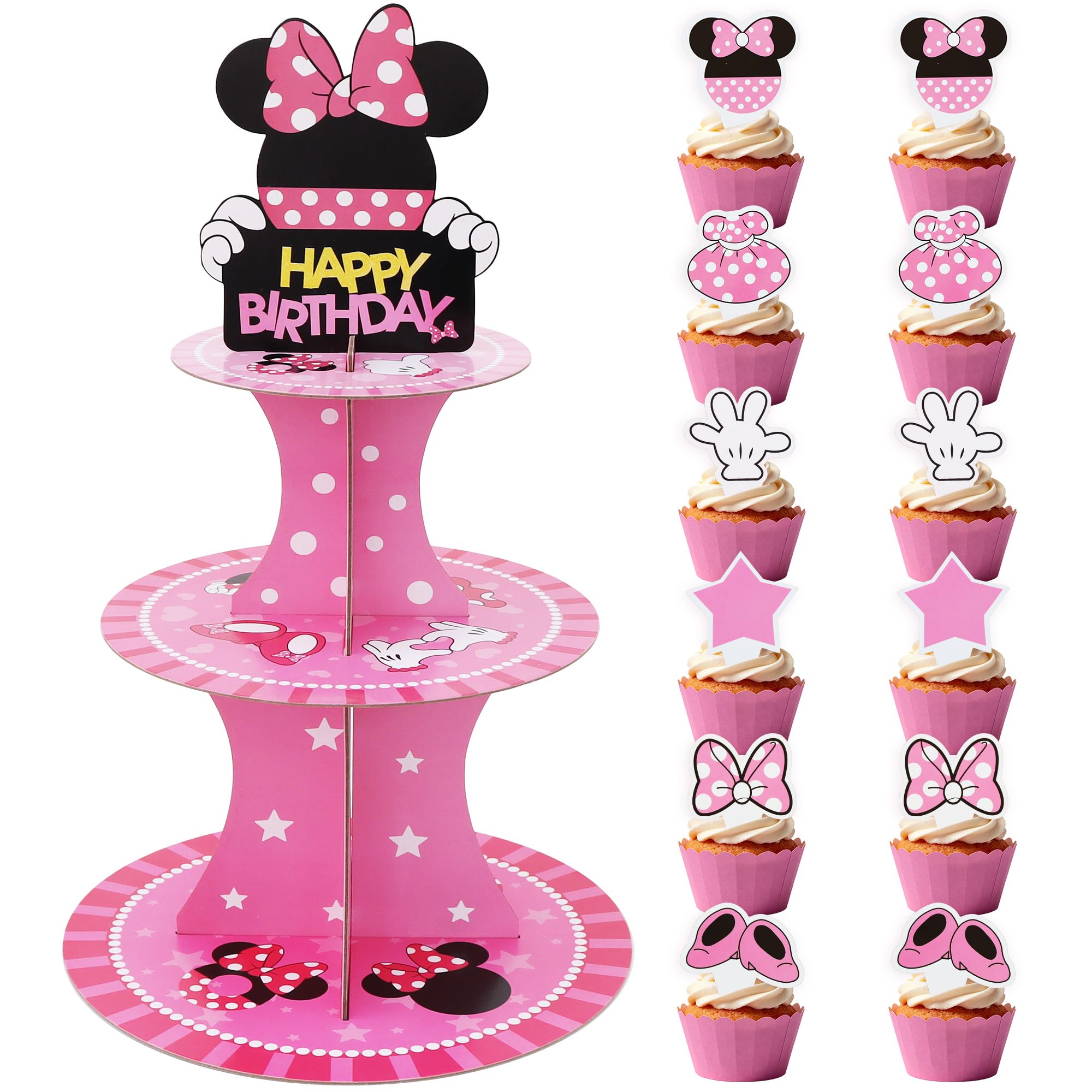 BEISHIDA 3-Tier Cupcake Stand pink black cartoon design front view