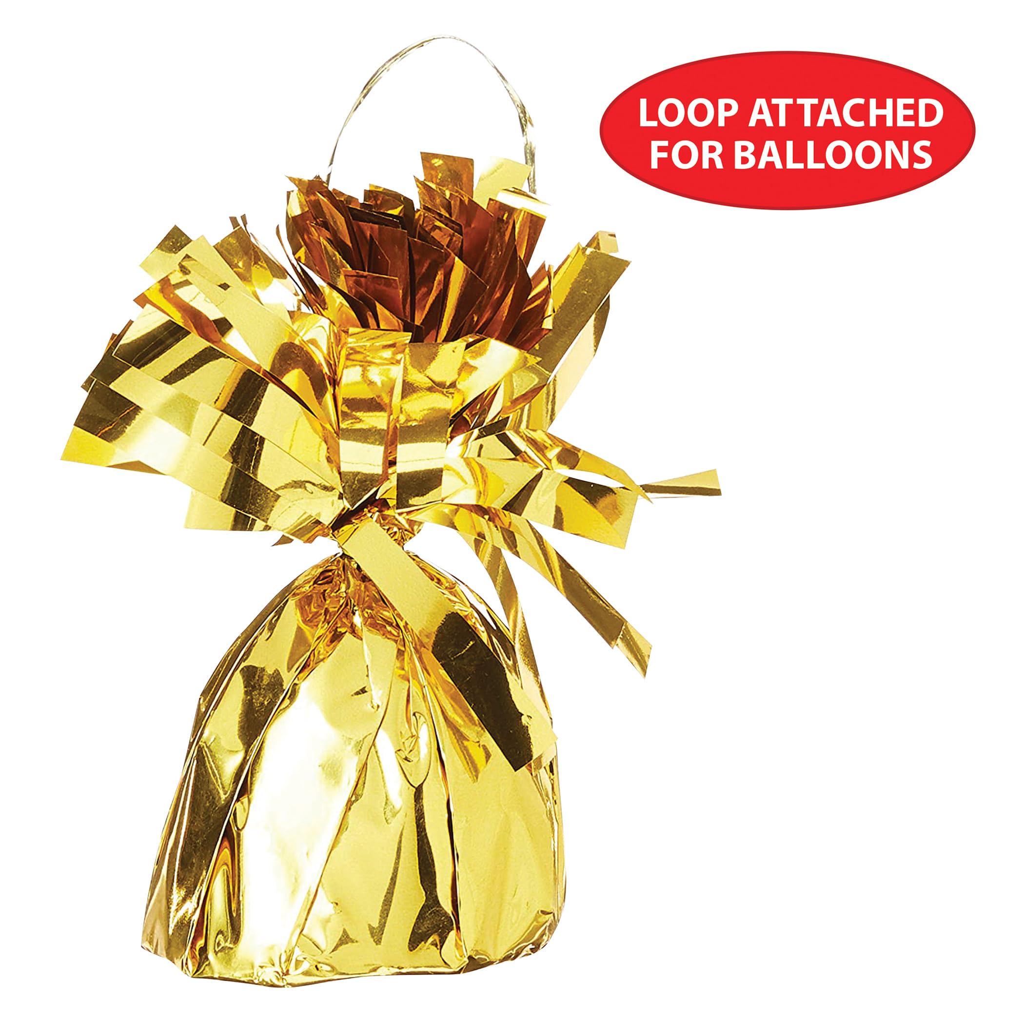 Gold colored Beistle balloon weight for event décor