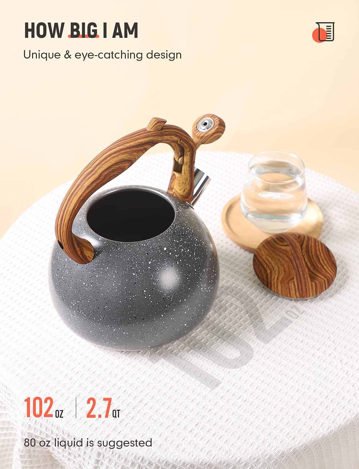 18/8 stainless steel BELANKO kettle 2.7QT capacity