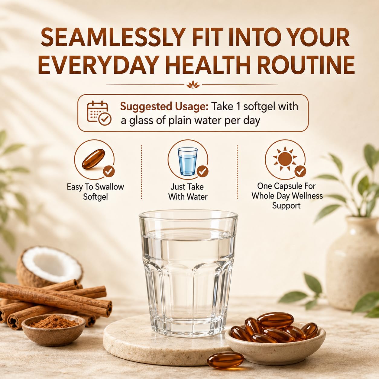 Lifestyle image with Belano Primal Remedies cinnamon softgels