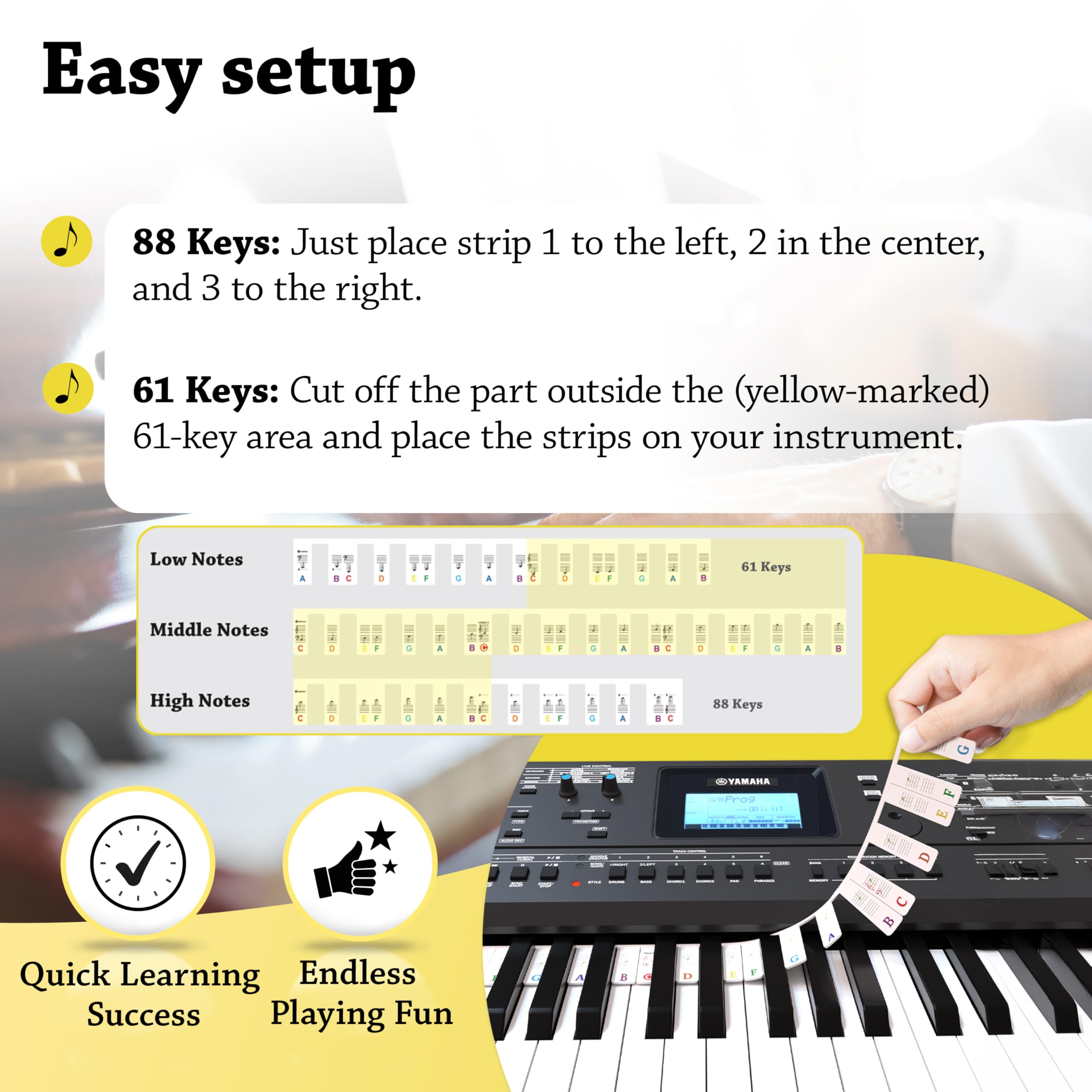 Removable piano key note labels silicone BELFORT