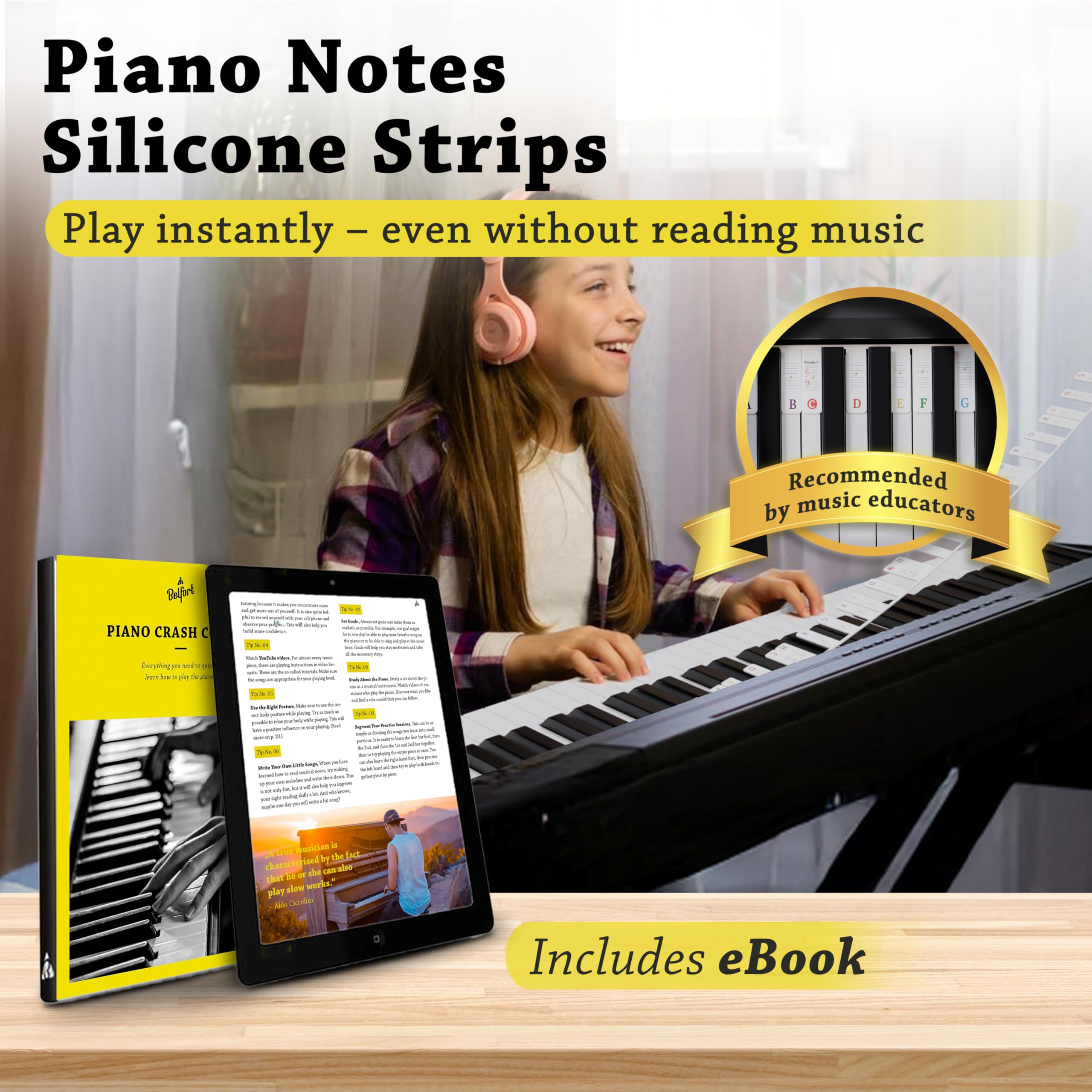 BELFORT removable piano note labels silicone guide on keyboard