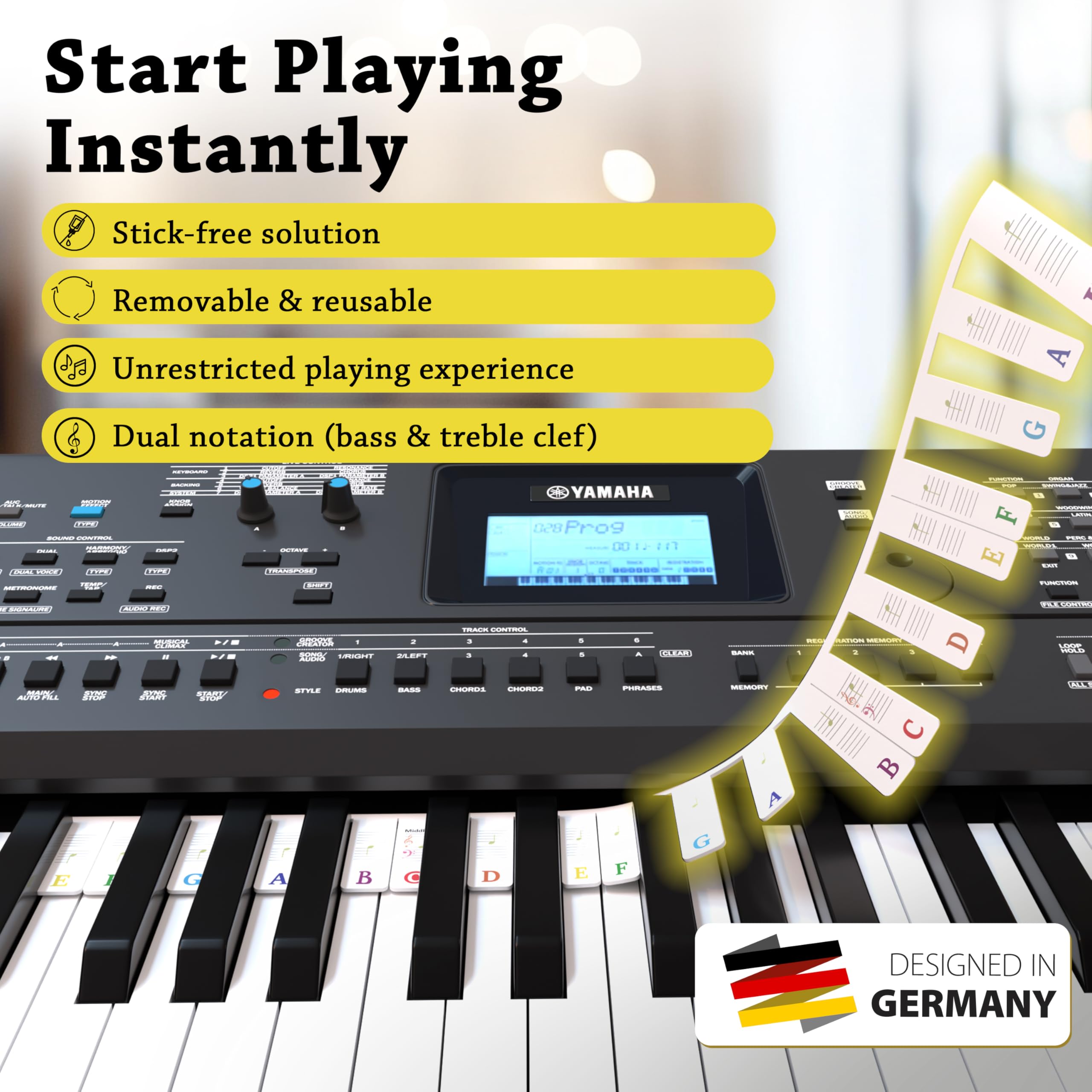 Multicolor silicone piano note labels for 88-key instrument