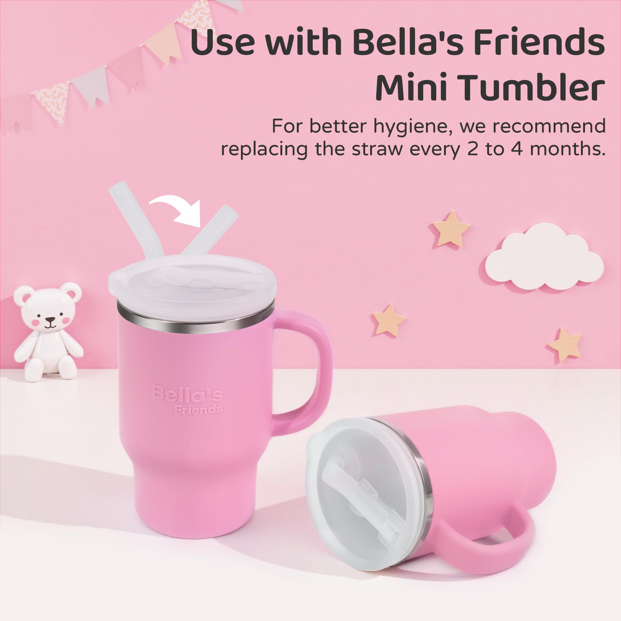 Dual-material straw with silicone top and Tritan bottom for Bella’s Friends Mini Tumbler 9 oz