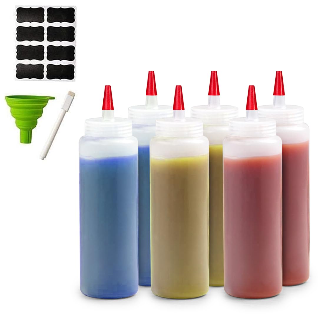 Bellemain 6-pack condiment squeeze bottles for sauces with lids