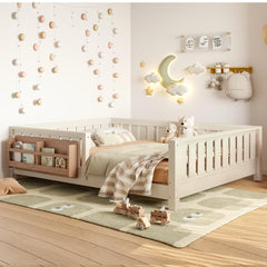 Beige Bellemave full floor bed with slats and rails
