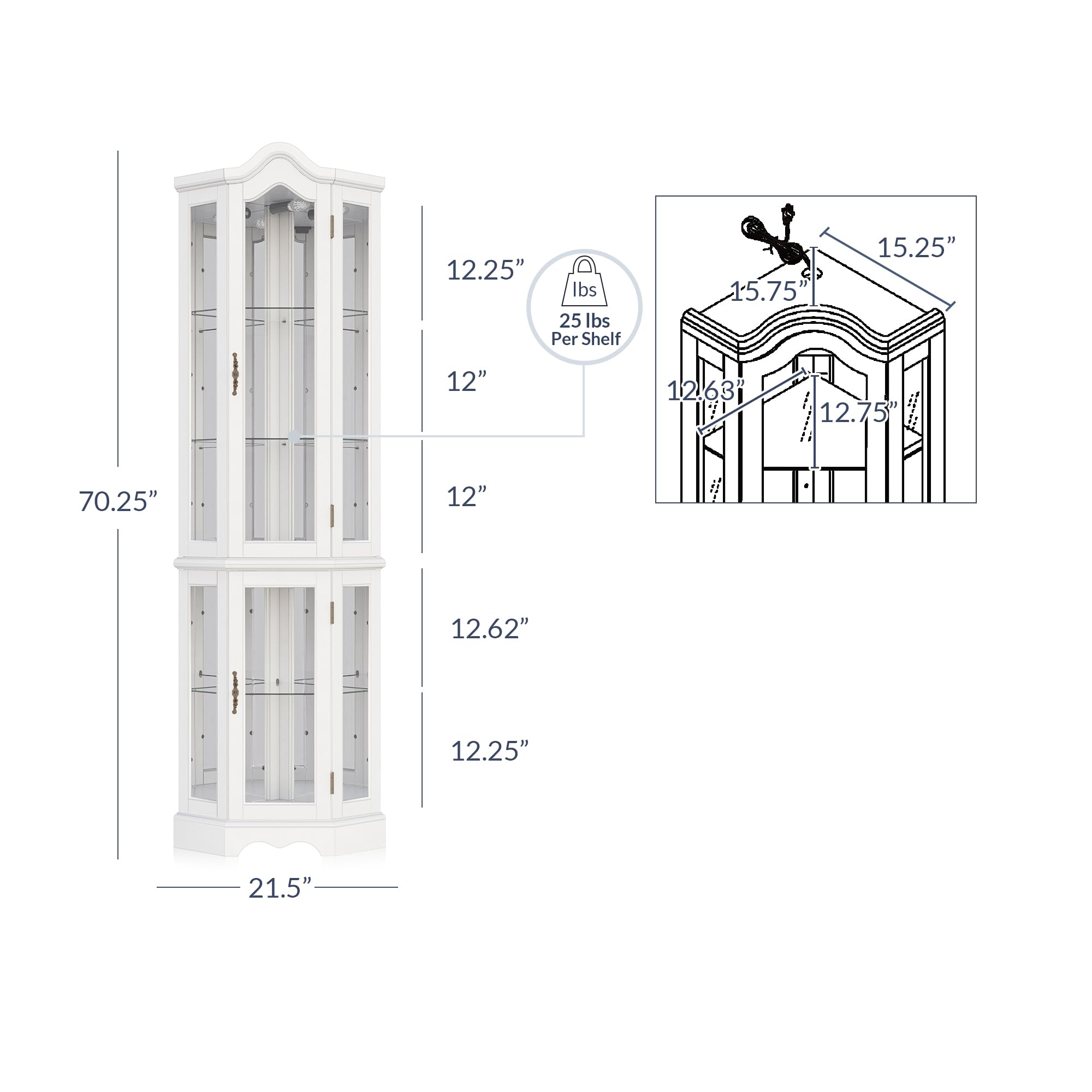 BELLEZE built-in light display cabinet with adjustable shelves