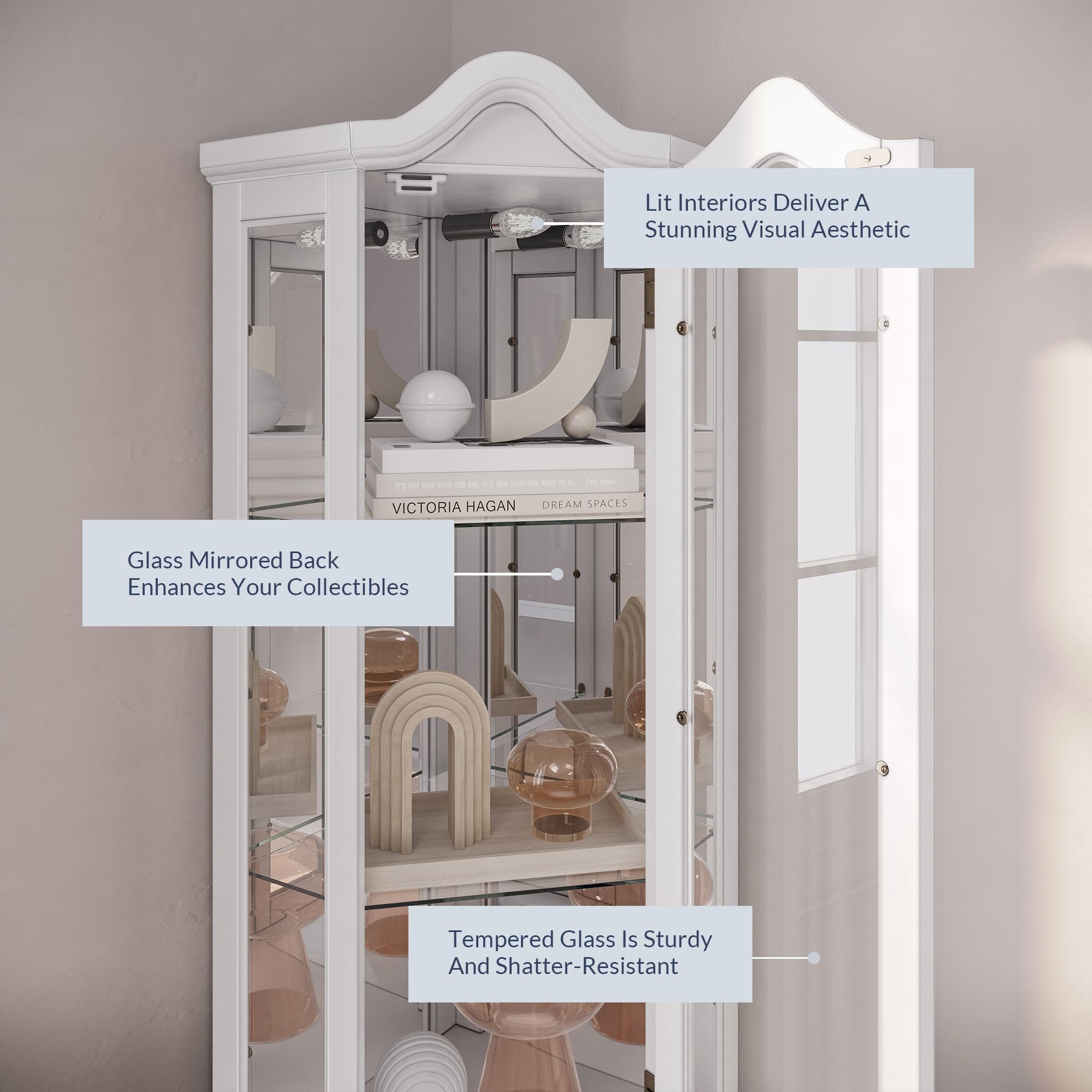 BELLEZE corner storage rack with glass panels and mirrored back