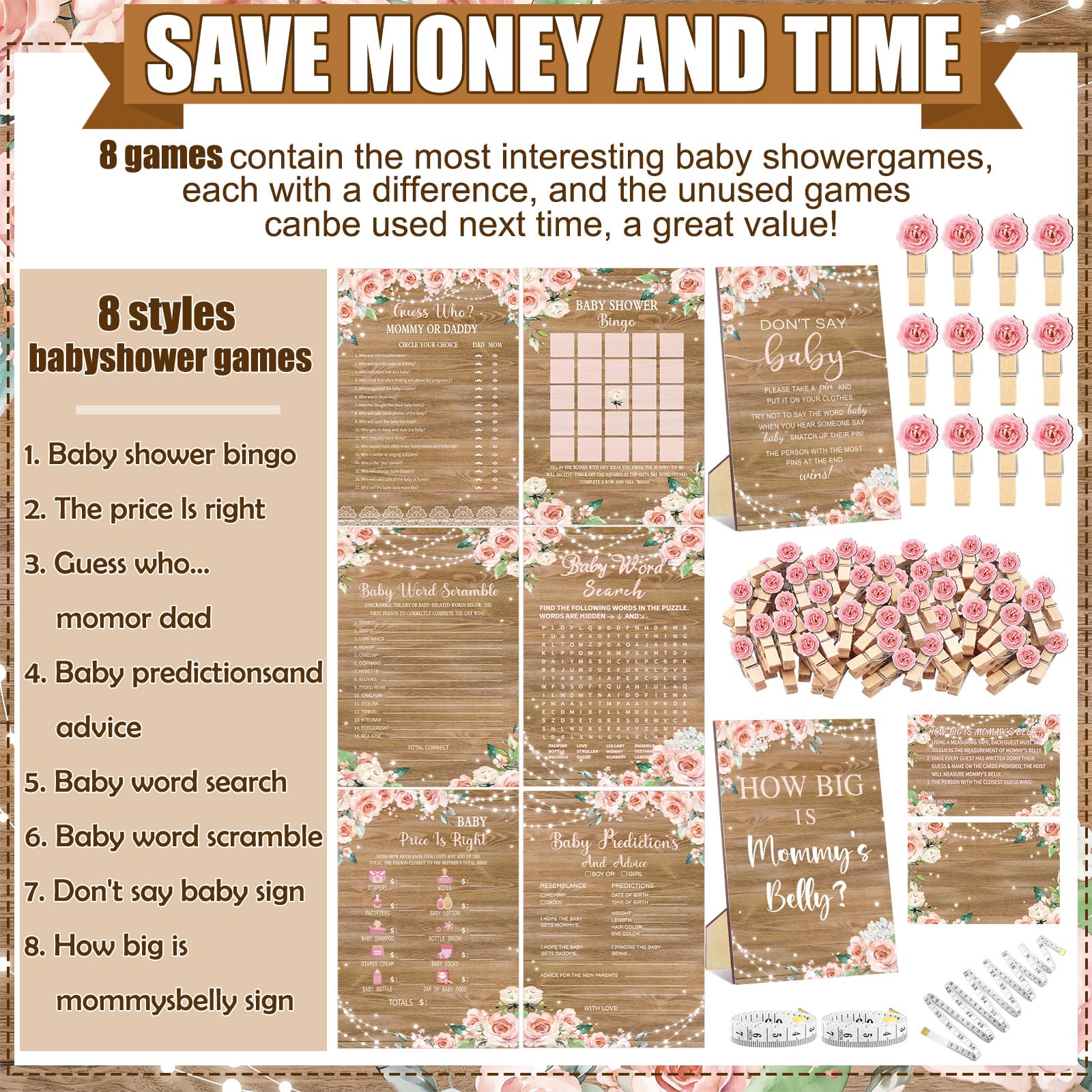 Wooden clothespins and pencils for baby shower activities