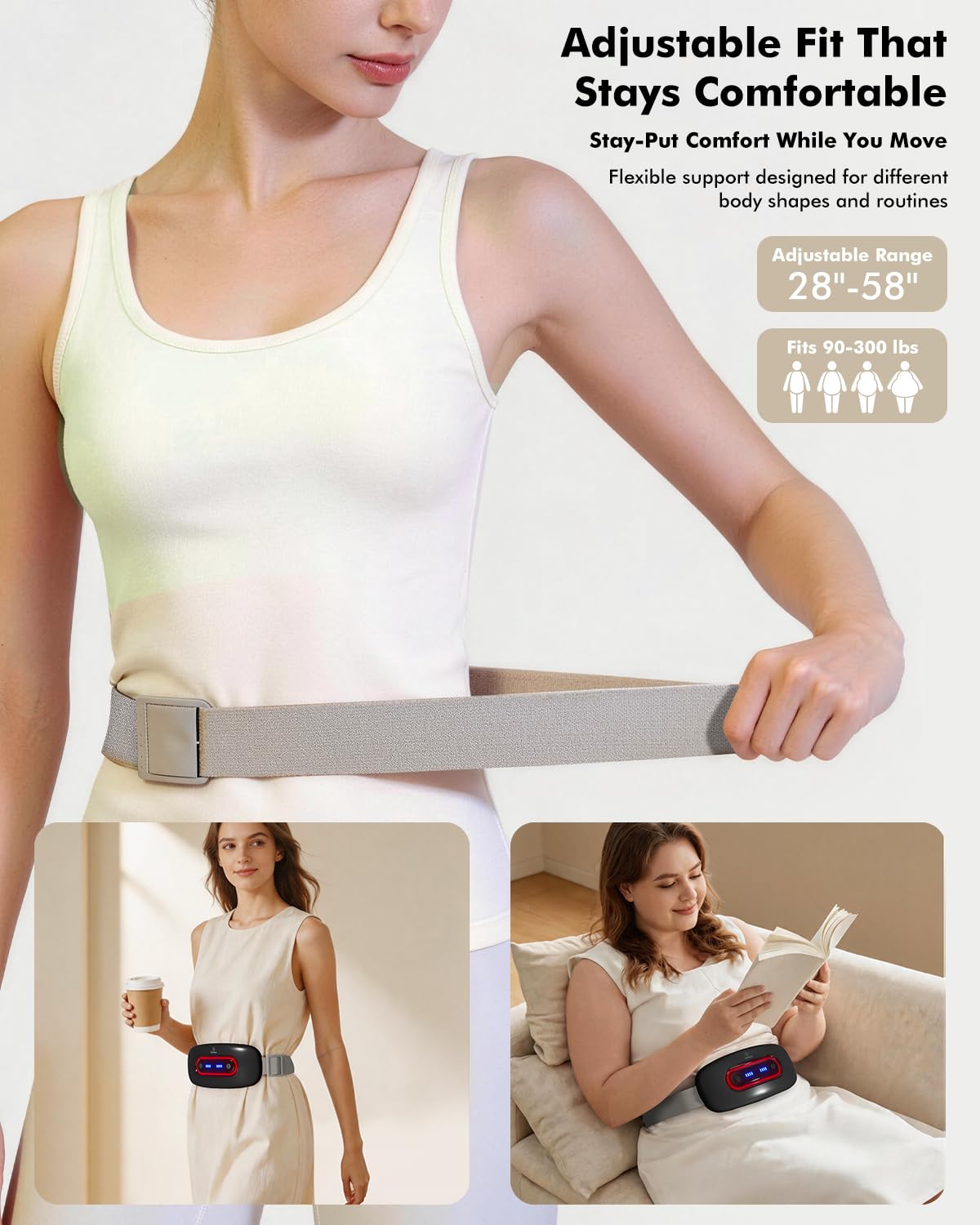 Belt style heating pad for cramps and daily wear