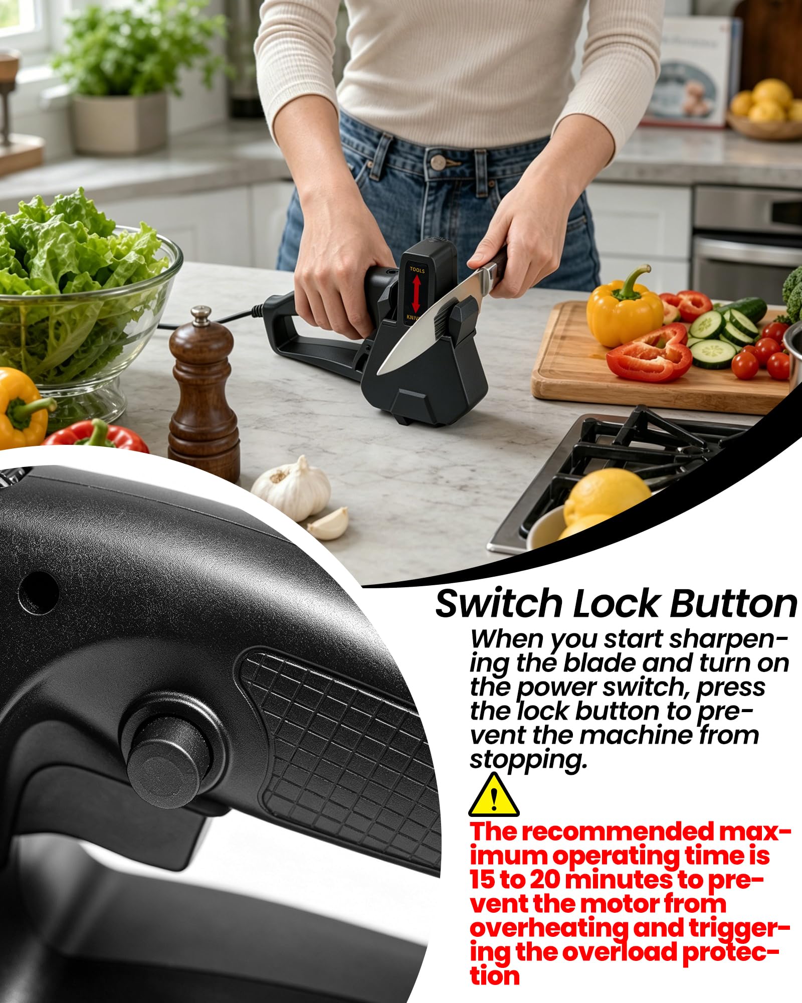 Overview of switch lock feature on Belt Knife Sharpener Electric
