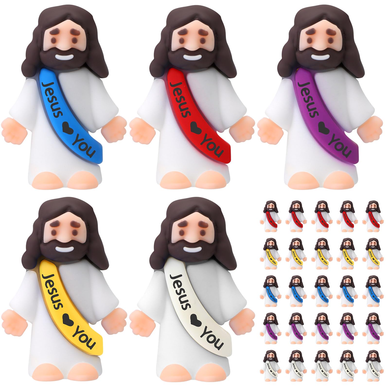25 Bememo mini Jesus figures in five colors for display