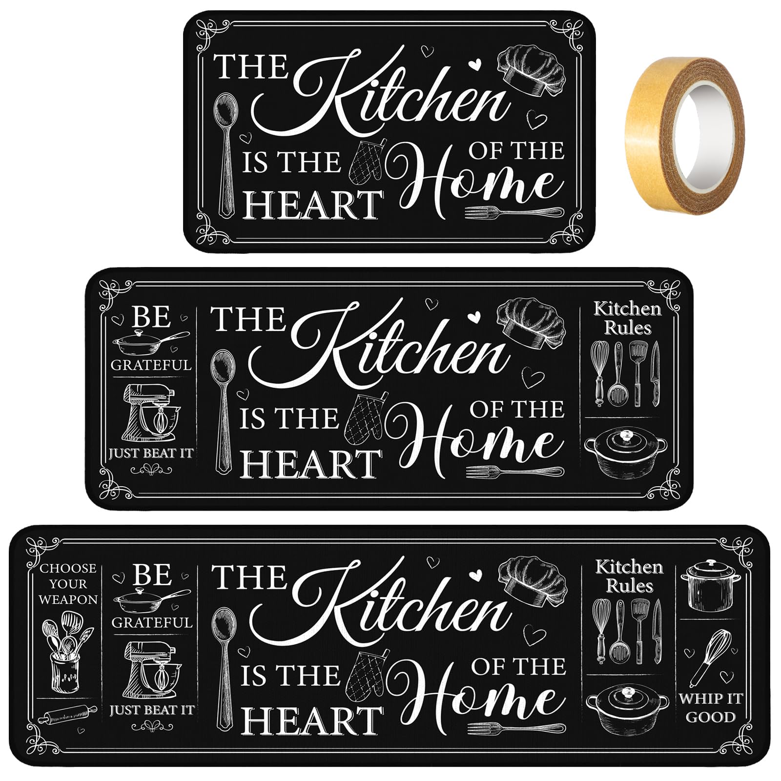 bencailor 3 pieces kitchen rugs set packaging