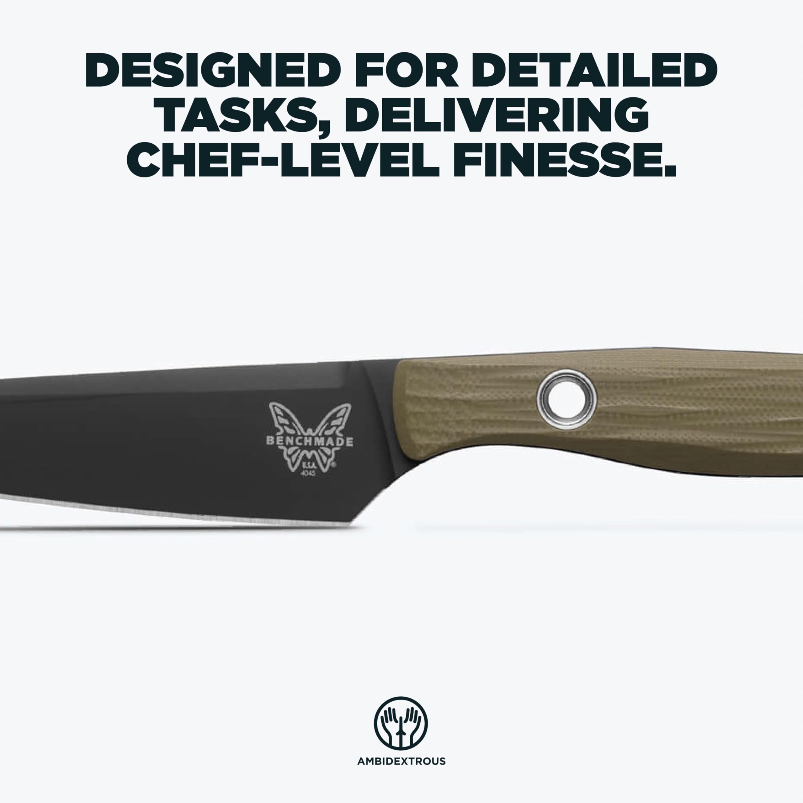 CPM-154 steel blade with black DLC finish on Benchmade paring knife