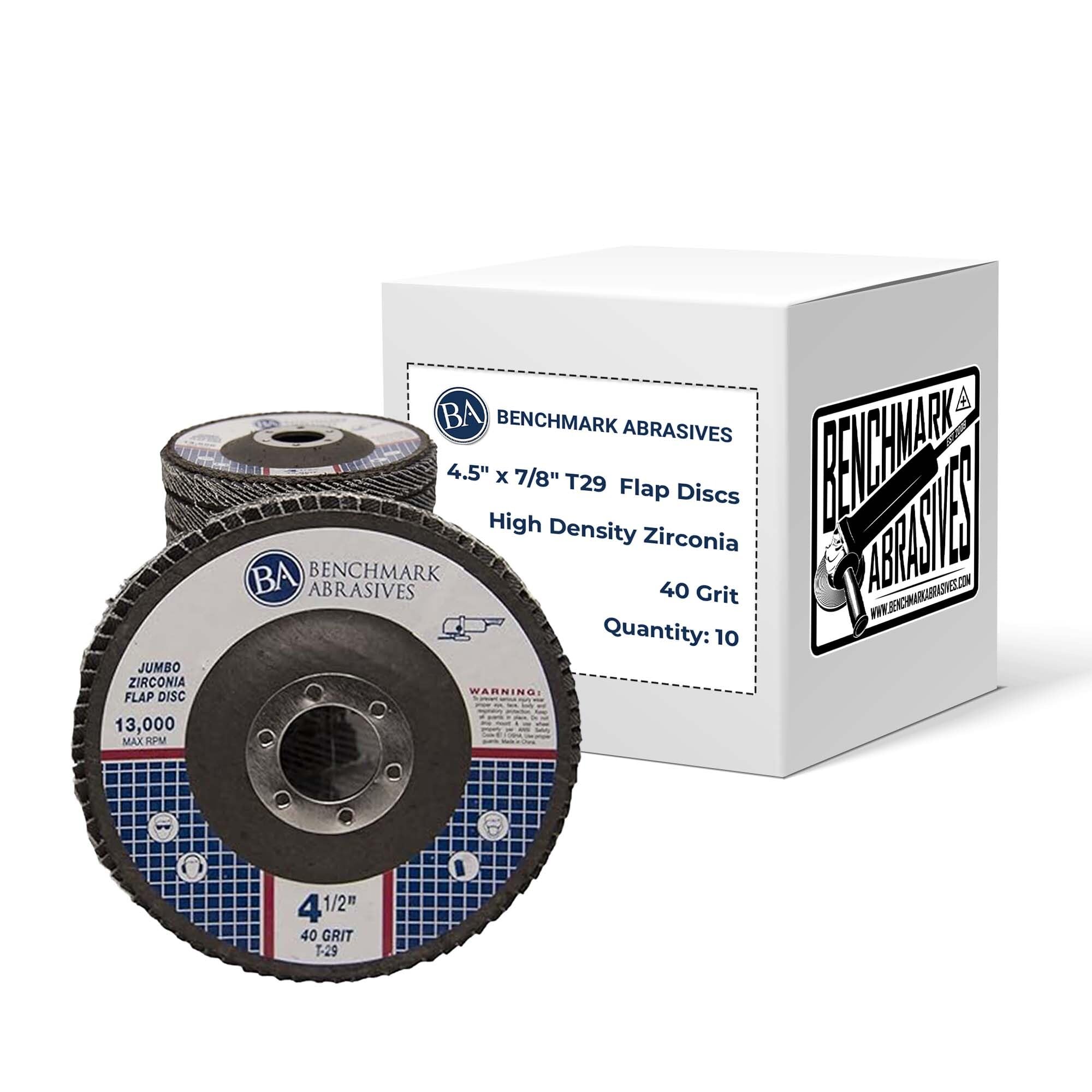 Benchmark Abrasives flap disc 4.5 inch 7/8 inch arbor zirconia Type 29 40 grit