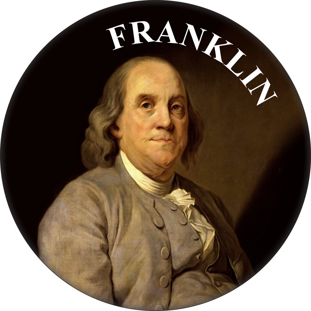 Benjamin Franklin Face Shot 2.25 inch round magnet for magnetic surfaces