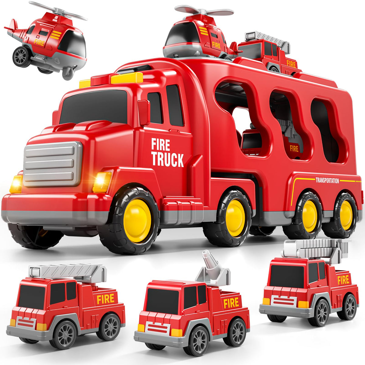Bennol 5 in 1 Fire Truck Toys main transport engine and helicopter