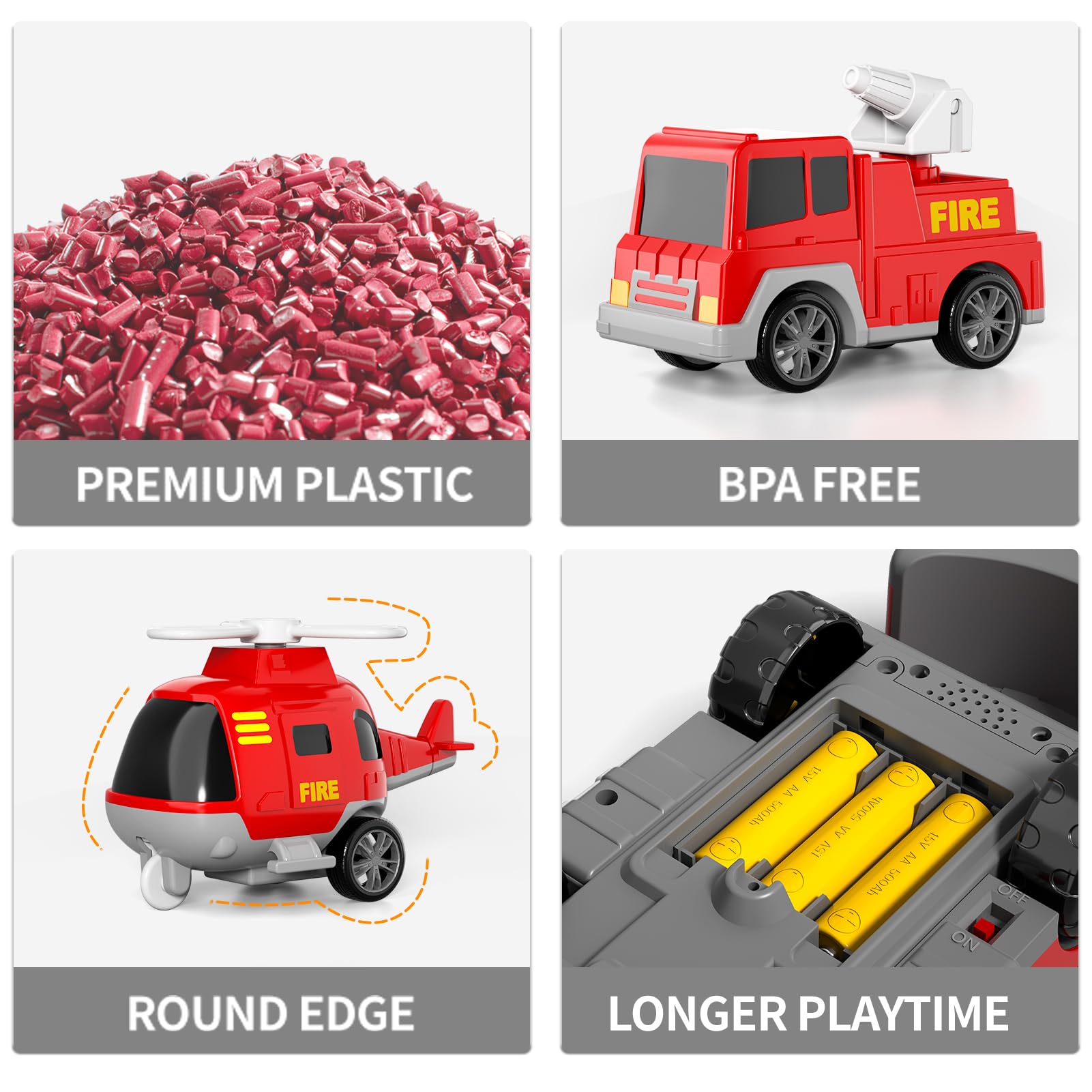 Rounded edges safety design for Bennol fire truck set