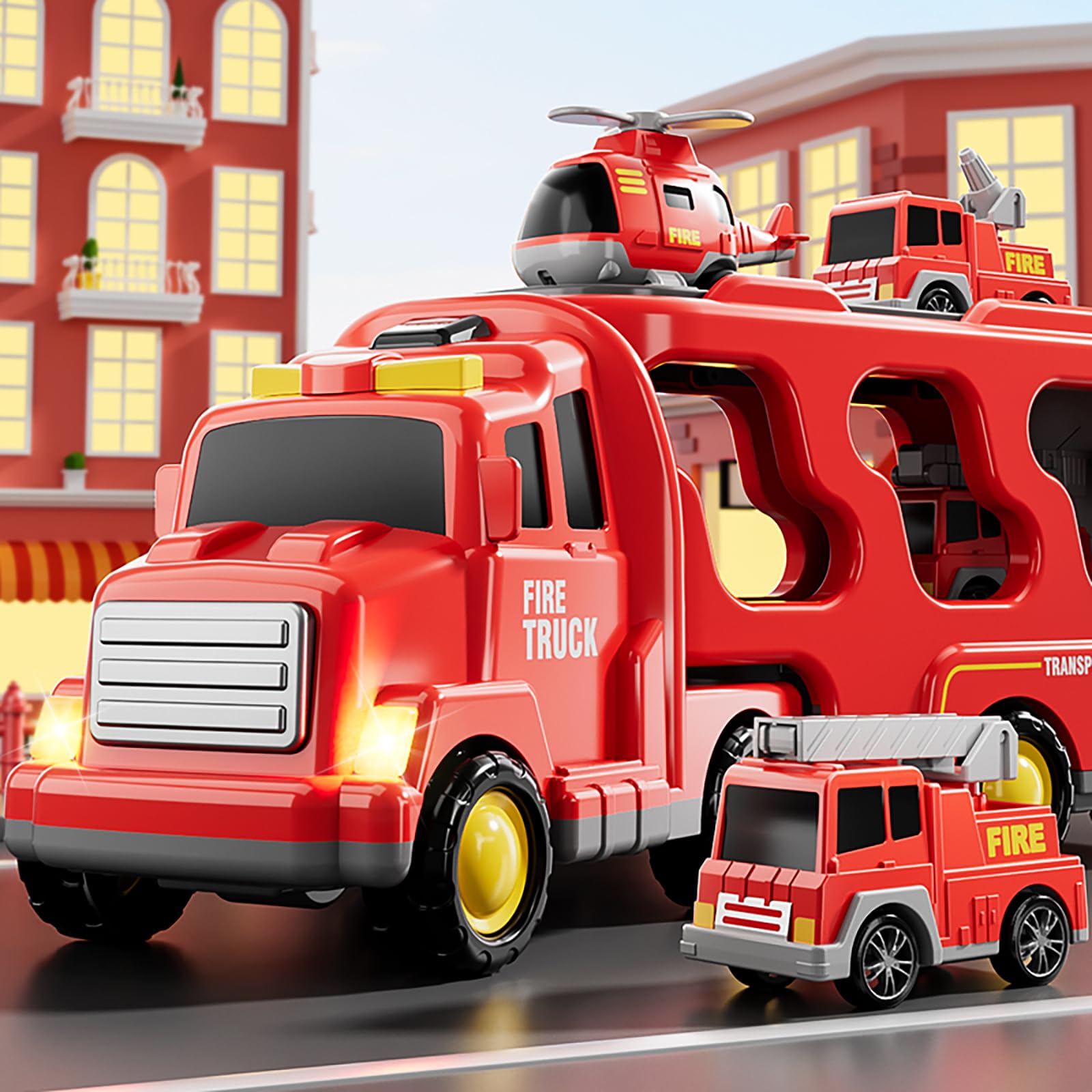 Gift-ready Bennol 5 in 1 fire truck playset packaging