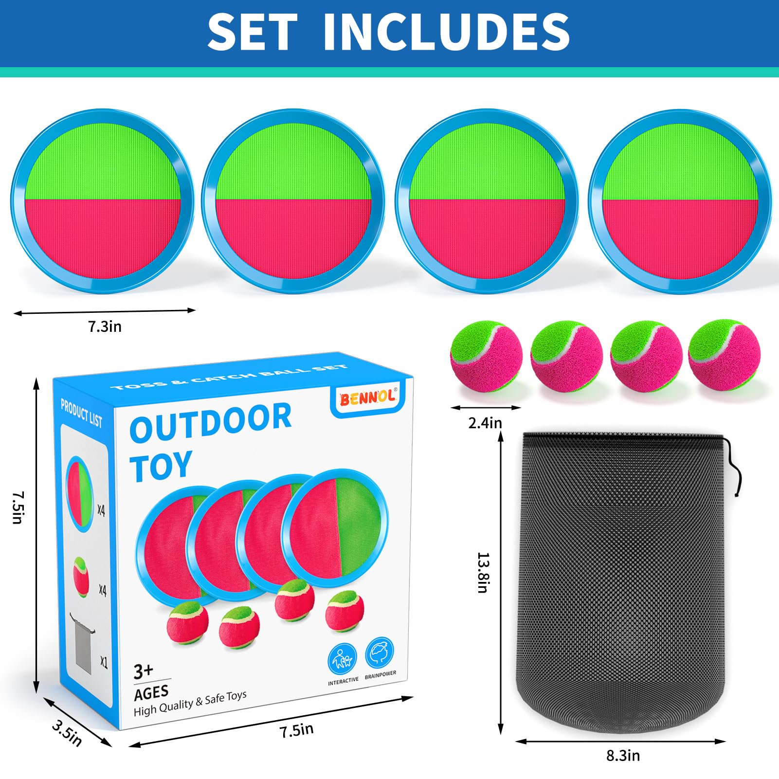 Velcro ball catch game for kids outdoors with paddles and balls