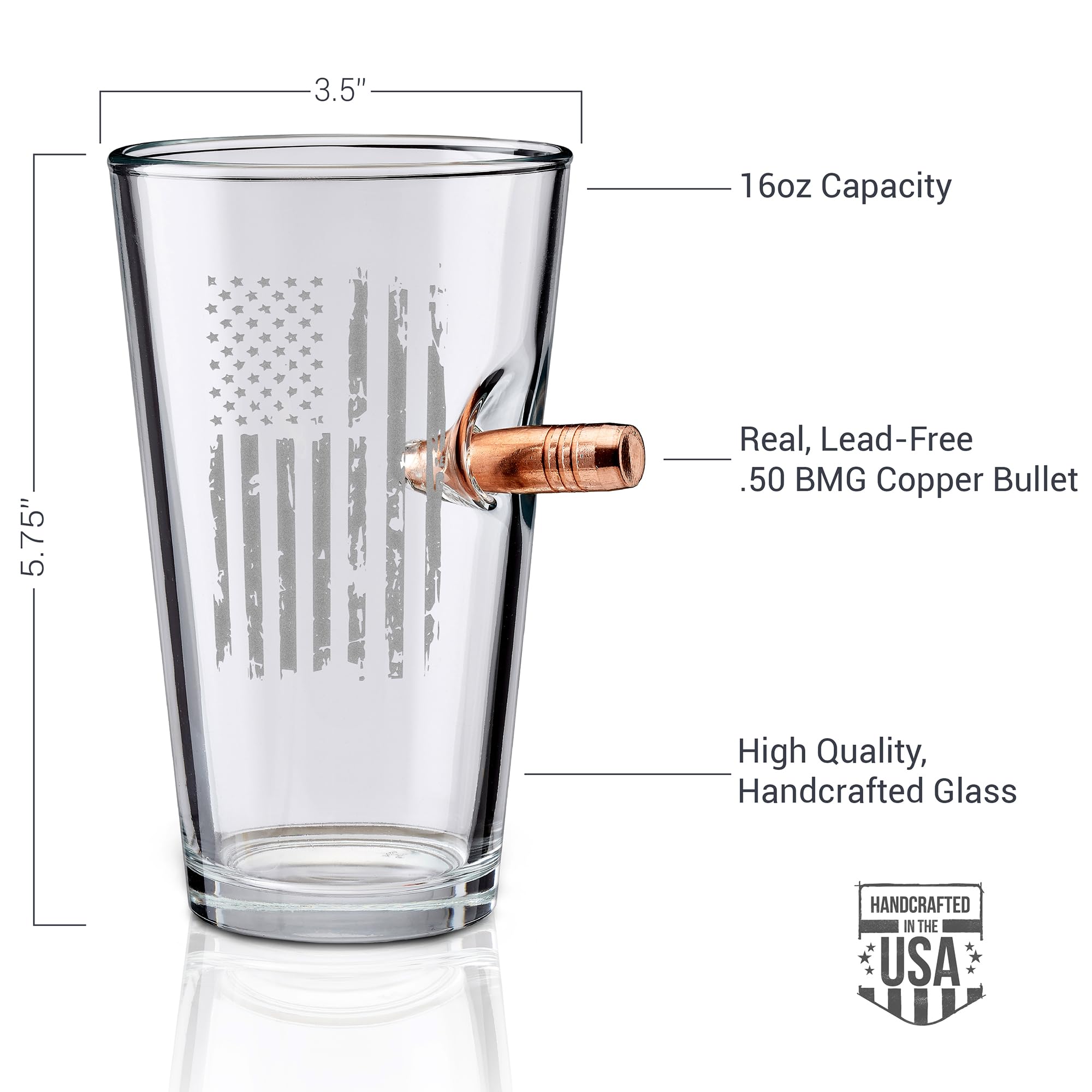 Made in USA BenShot pint glass 16oz