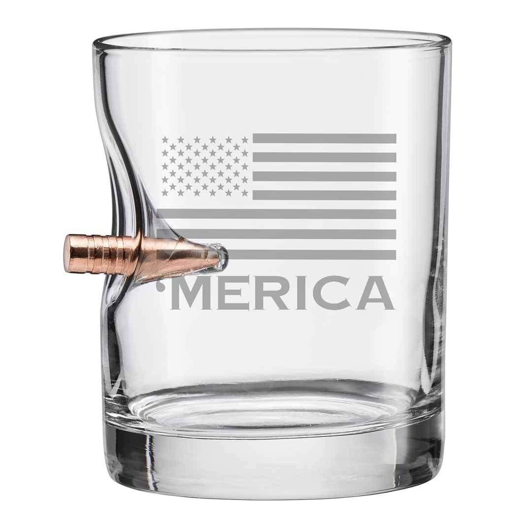 BenShot Merica 11oz rocks glass with real .308 bullet