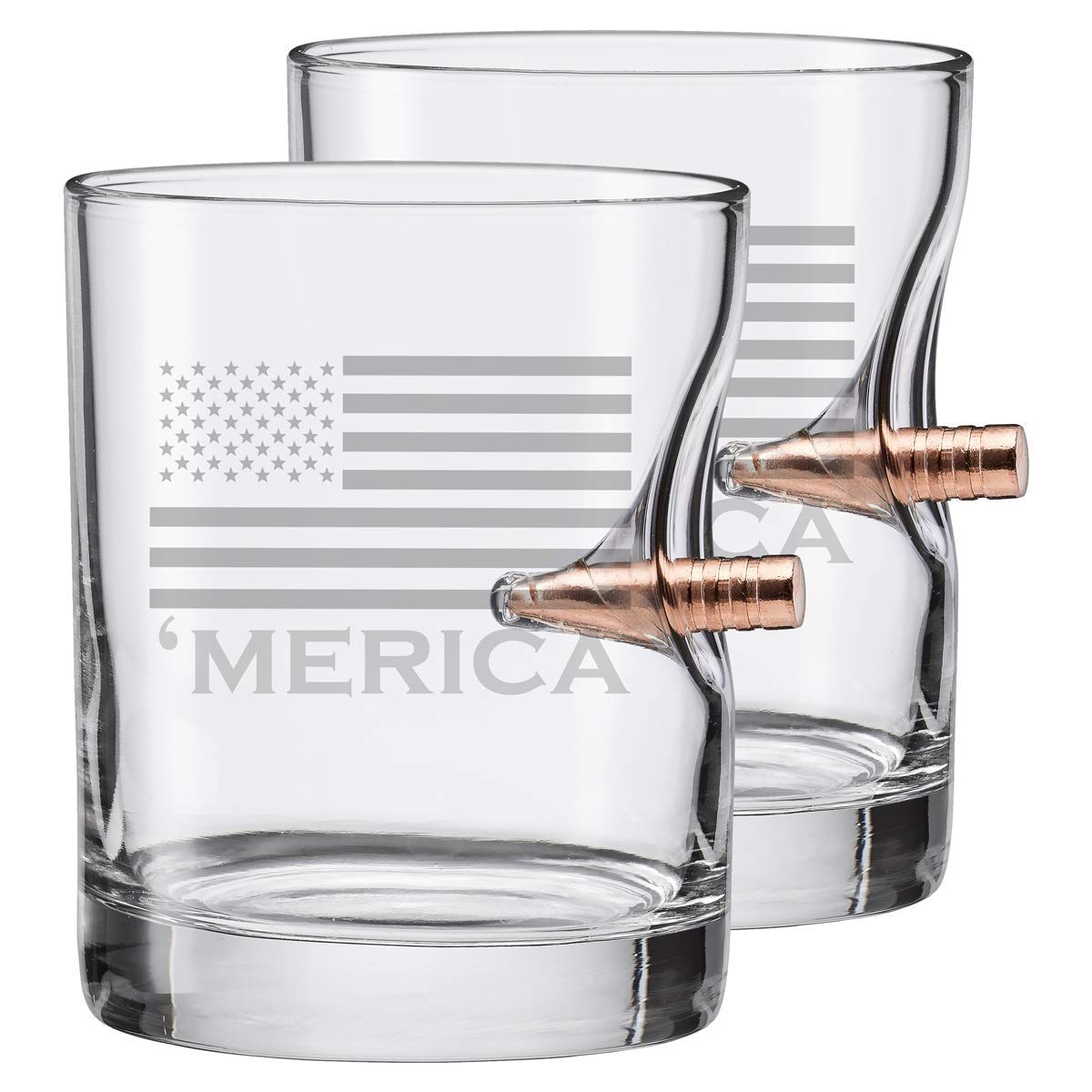 BenShot Merica Rocks Glass 11oz with real .308 bullet embedded