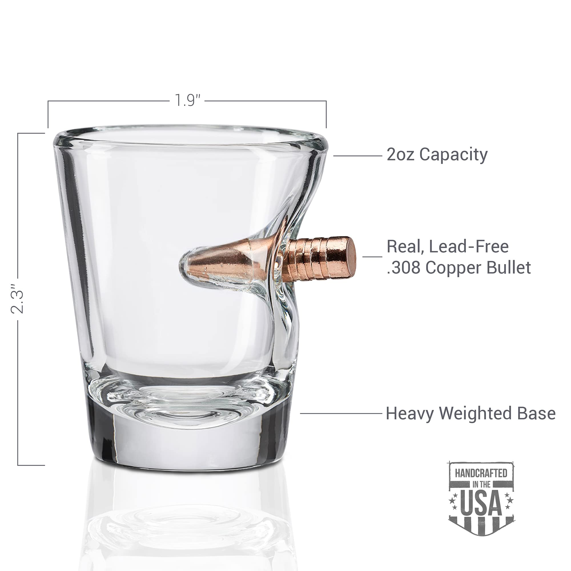 USA made shot glass with 2oz capacity BenShot Merica