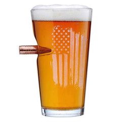 BenShot US Flag Pint Glass 16oz with real 0.50BMG bullet