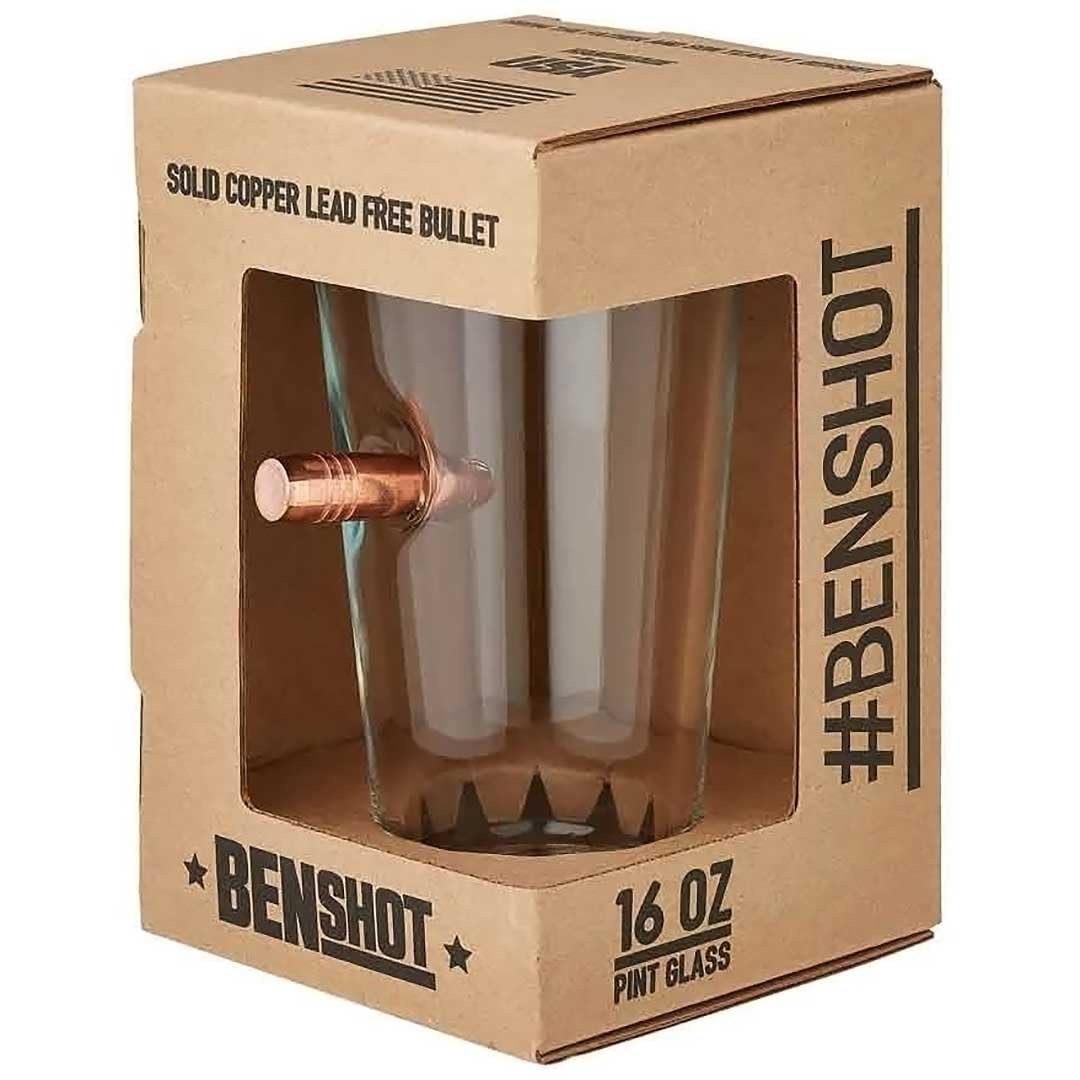 BenShot US Flag Pint Glass 16oz embedded bullet