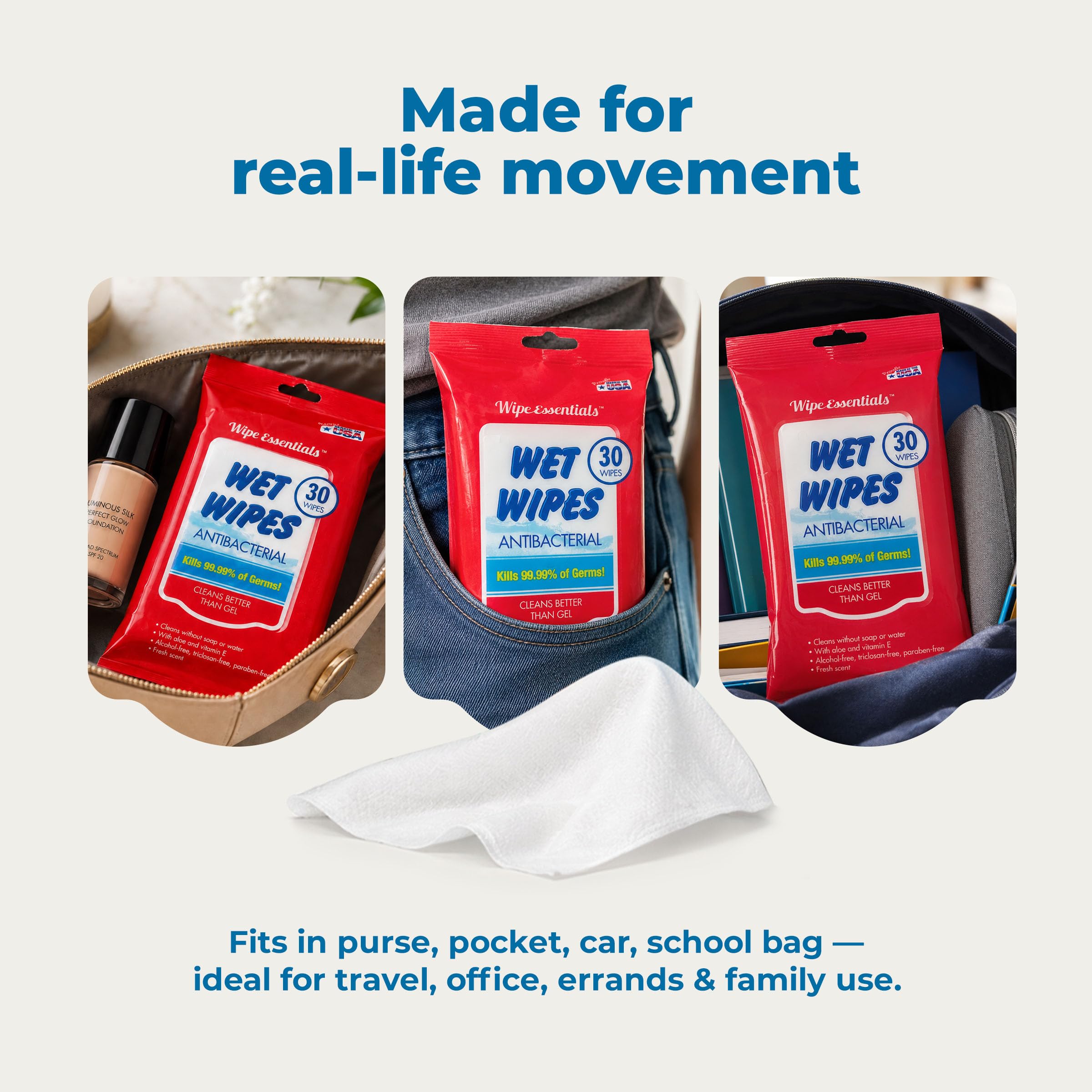 travel-friendly resealable pack hand wipes
